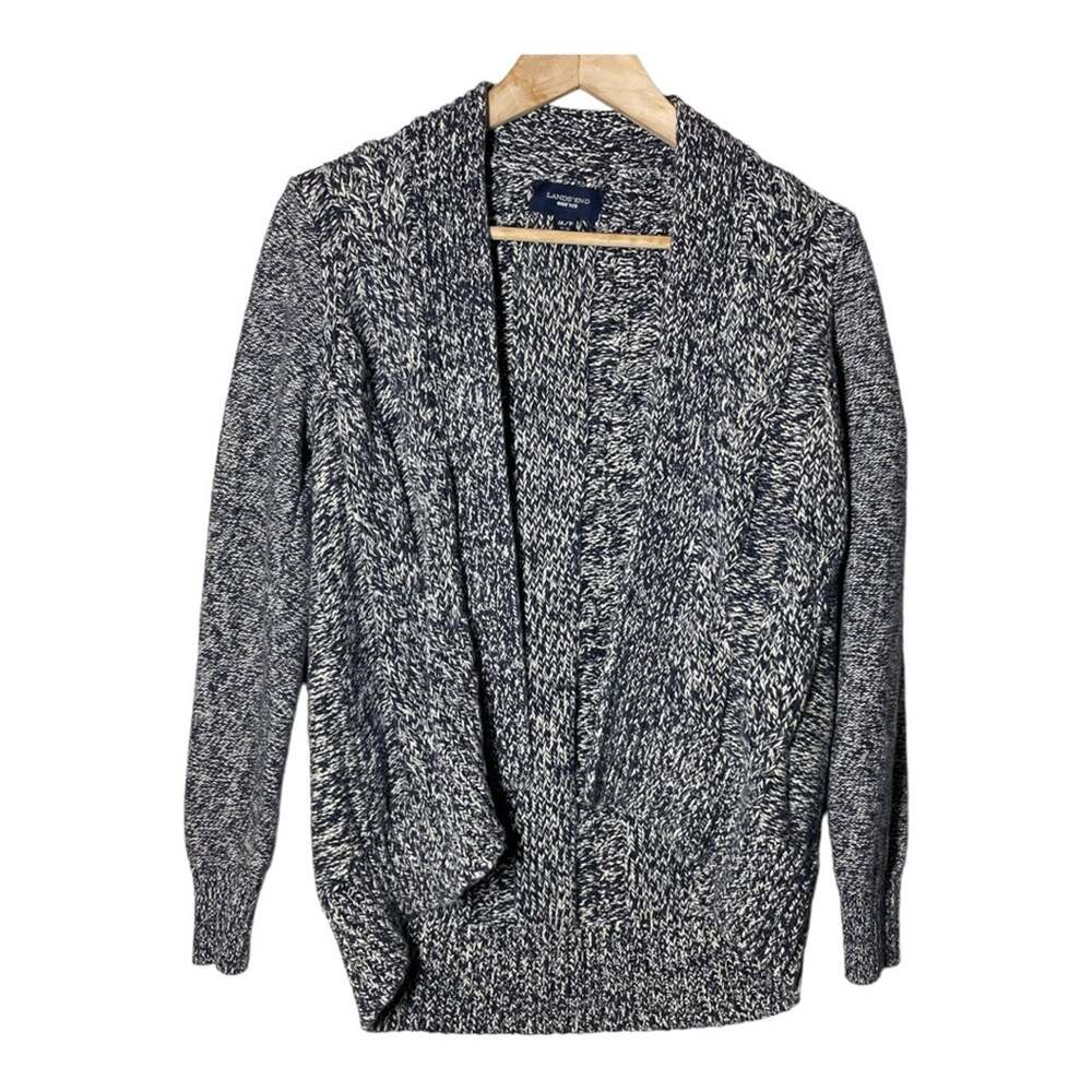 Lands End Drifter Cocoon Open Front Cardigan Sweater Medium Petite Navy Blue